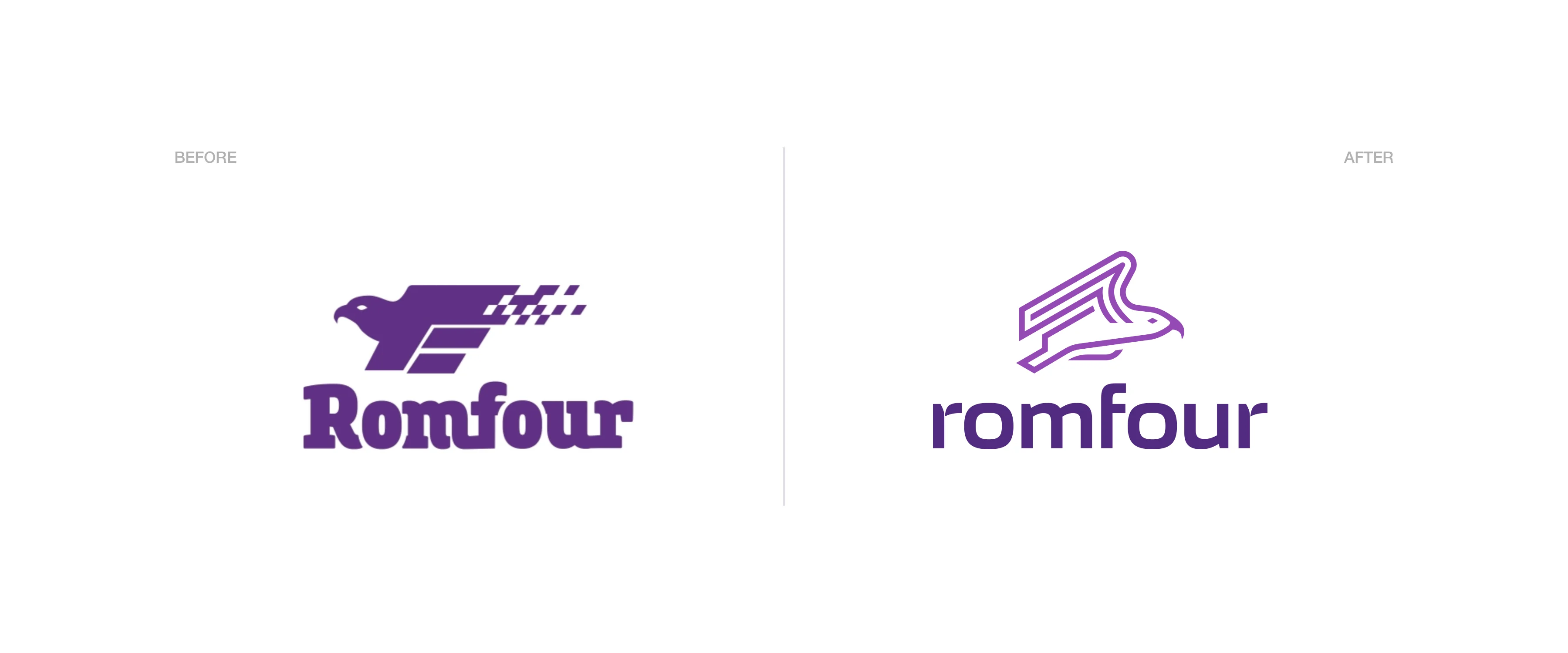 Romfour logo before and after the rebranding