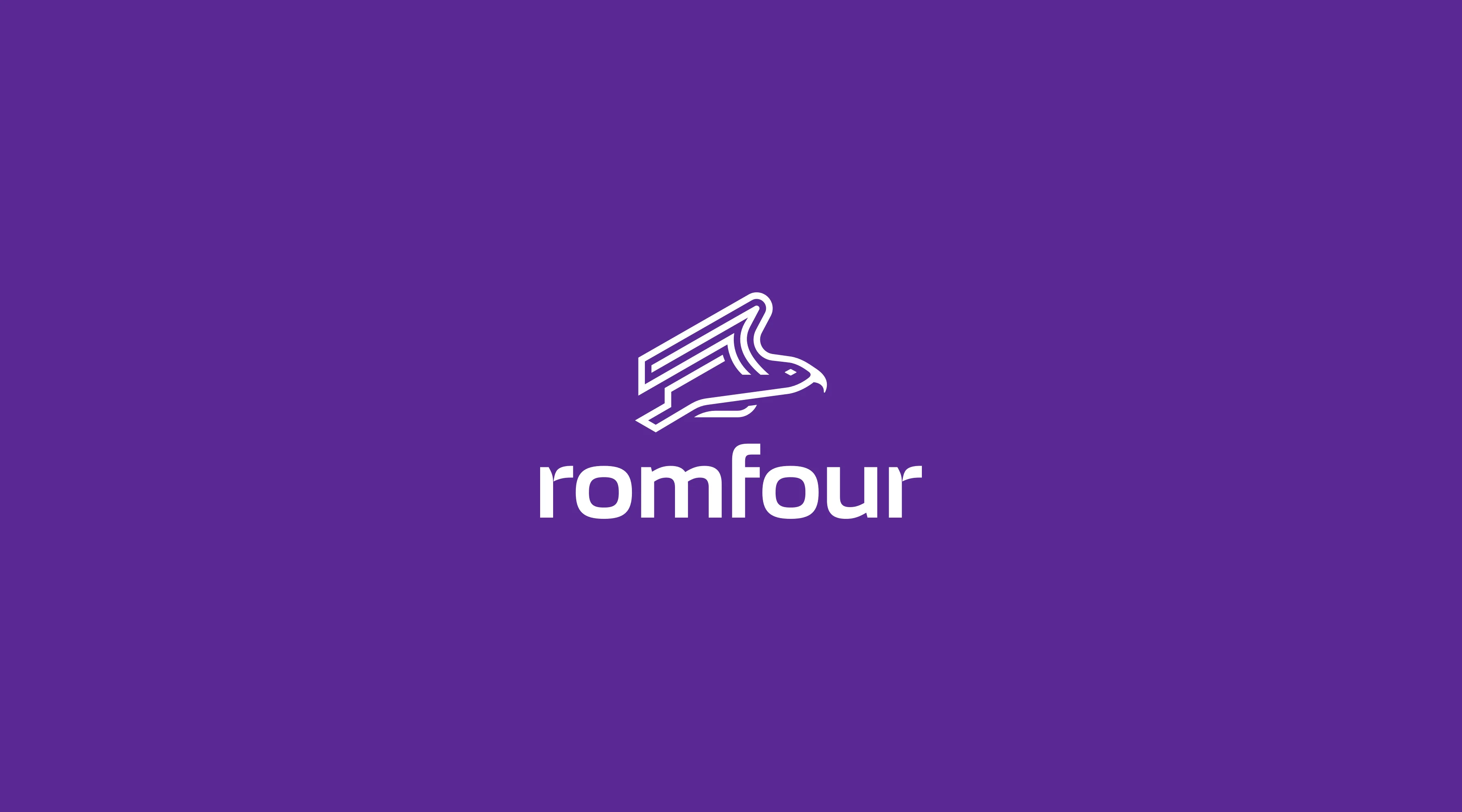Romfour logo vertical lockup white on purple